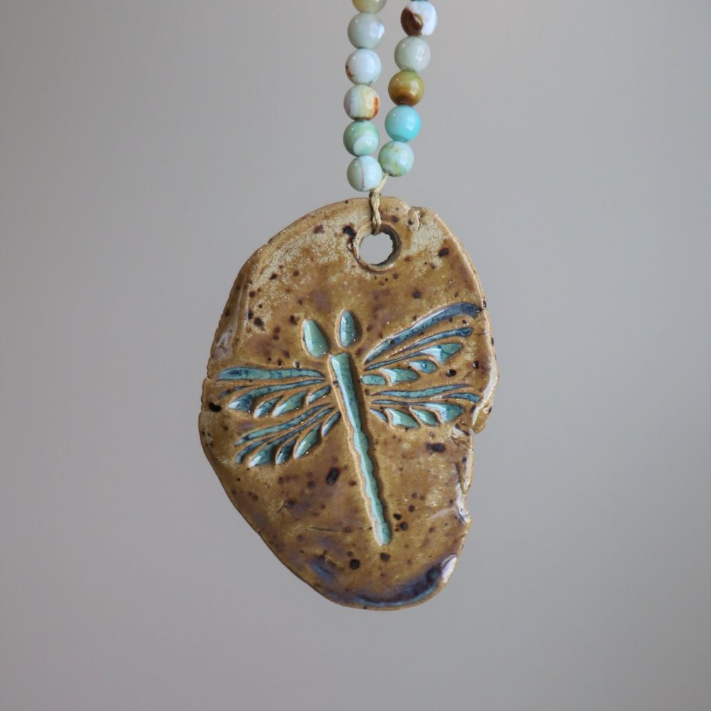 Unique Handmade Dragonfly Long Beaded Necklace OOAK